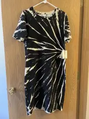 DKNY Womens Sport Tie Dyed T-Shirt Dress! Black & White! Size XL! NWT!