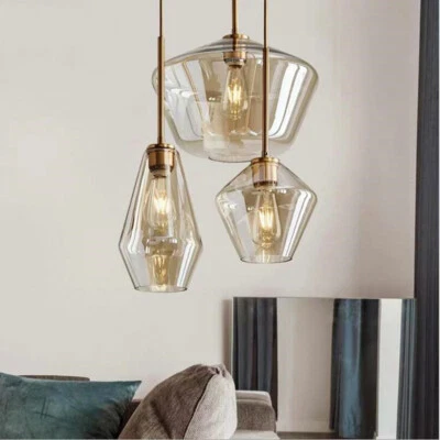 Champagne Gold 3-Lights Chandelier Glass Cluster Ceiling Lamp Adjustable Fixture
