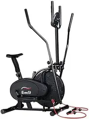 Everfit Exercise Bike, 4 in 1 Elliptical Cross Trainer Stationary Cardio Training Bicycle Indoor Cycling Gym Equipment Home Workout Lifespan Fitness, with Resistance Bands Dumbbells Black