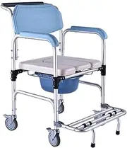 Shower Toilet Chair Commode Chair On Wheels Footrest Solid Construction Stable Portable Mobile Shower Wheelchair220 Lbs Weight Capacity for Adult Elderly Seniors Disabled