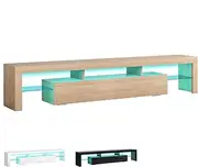 ALFORDSON TV Cabinet Stand RGB LED Night Light with 16 Colors and 4 Modes, 15mm Thick Particle Board, Modern Furniture Entertainment Unit for Living Room, Multimedia Centre, 200 x 45 x 35cm, Wood