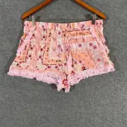 Peter Alexander Pyjama Shorts Womens Large Pink Red Fringe Flowers Striped NEW