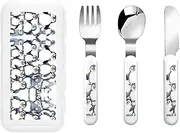 Many Cute Baby Penguins Sketch 3 Piece Set For Camping Stainless Steel Flatware, Spoon, Fork, Knife, Ideal For Outdoor