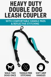 Heavy Duty Double Dog Leash Coupler – Tangle-Free, Reflective & Comfortable Teal
