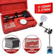 Dial Indicator Gauge Magnetic Base 0-10mm Pull With 22 Indicator Point Set Red