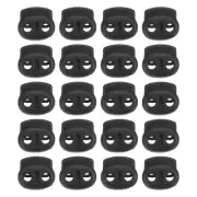 0.7x0.8" Cord Locks, 30 Pack Double Hole Spring End Toggle Stopper, Black