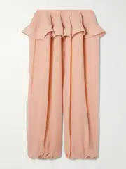 [Alaïa] Alaïa - Pleated Georgette Peplum Tapered Pants - Peach - FR 44 FR 44 Orange