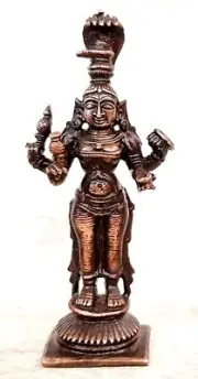 Copper Handmade Rarest Kohalpur Mahalakshmi Statue Rich Patina Antique Finish
