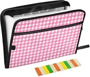 Peach and White Grid Expanding Folders 13 Pockets A4 Letter Size Document Folder with Zipper Closure Expandable File Pocket for Home Office Travel