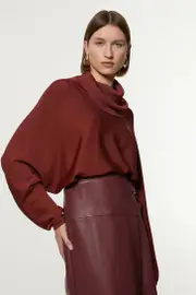 Polished Slinky Knit Oversized Turtleneck Top