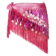 Belly Dance Hip Scarf with Tassels Sequin Coin for Party(Pink)