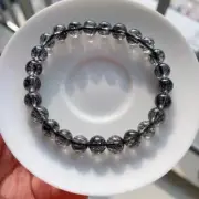 7.7mm Natural bar Black Hair Rutilated Crystal Round Beads Sphere Bracelet