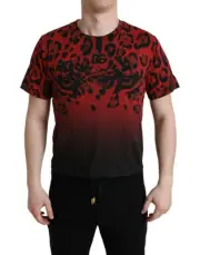 Dolce & Gabbana Red Leopard Print Crew Neck Men's Tee Authentic