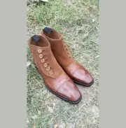 Buy Trendy Handmade Brown Leather & Brown Suede Smart Casual Ankle Button Boot