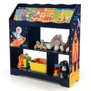 Costway 3-In-1 Kids Toy Storage Shelf Wood Bookshelf Playroom Bedroom Blue