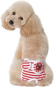 Totority Pet Safety Pants Adjustable Stripe Pattern for Female Dogs Comfortable Dog Diapers Sanitary Physiological Pants Breathable Material for Stress Use Red S