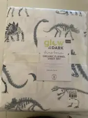 *Pottery Barn Kids Dino Bones Dinosaur GLOW FLANNEL Sheet Set QUEEN NEW
