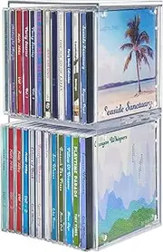 Stackable Clear Plastic CD Organizers (2 Pack) Cube Jewel Case Holders Perfect for Theatre Room | Holds up to 12 CD Cases per Organizer | Made in USA