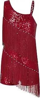 [Aislor] Girls Sequins Diamonds Fringe Latin Dance Dress Cha Cha Ballroom Samba Salsa Rumba Tango Jazz Dress Dancewear