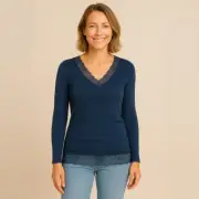 ENGEL Women's Long Sleeve Thermal Base Layer Shirt with Lace, Merino Wool Silk
