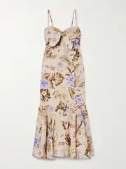 [Zimmermann] Zimmermann - Coco Bow-embellished Cutout Floral-print Linen Midi Dress - Beige - 00 00 Neutrals