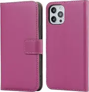 XNWKF Case for iPhone 13/13 Pro/13 Pro Max, Wallet Case Premium Genuine Leather Flip Phone Cover with Card Holder Kickstand Shockproof TPU Inner Shell (Color : Purple, Size : 13pro 6.1")
