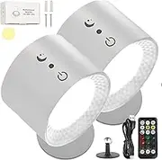 2 Pcs Glow Right Lights, Remote Control Glow Right Wall Lights with 3 Brishtness Levels & 3 Color Temperatures, USB Rechargeable Reading Lights for Living Room Bedroom White