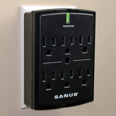 On-Wall Low Profile 1080J Fireproof Surge Protector with 6 AC Outlets & 3 Lin...