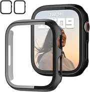 [YUESAKA] 2 Packs Case for 45mm Apple Watch Series 9 Series 8 Series 7 Screen Protector,Hard PC Protective Bumper with Tempered Glass Film and Ultra Thin Face Cover for Iwatch 45mm Series 9/8/7