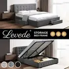 Levede Wooden Bed Frame Double Queen King Fabric Storage Mattress Base Gas Lift