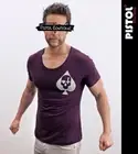 Pistol Boutique Men's Fitted Wine SKULL ACE SPADES Scoop Neck T-shirt - SALE
