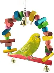 Bird Swing, Wooden Bird Swing Perch with Bell, Decorative Pet Chewing Toy, Parakeet Standing Rod for Lovebird Conure Finches Cockatiel