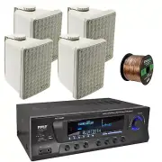 Pyle AM/FM Stereo Bluetooth Home Amplifier, 4x 6.5" 150W 2-Way Gray Speakers
