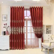Classic Home Chenille Blackout Curtain Hollow Tulle Drape Panel Eyelet Ring Room