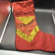 Metallic Red And Green Fabric Stocking With Embroidery 2012 Hobby Lobby