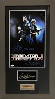 ARNOLD SCHWARZENEGGER Signed Poster Terminator 2 + PATRICK + FURLONG FRAMED COA