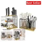 Extra Large Utensil Holder & Knife Block Set with Bamboo Base - 3 Compartments