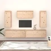 Solid Pine Wood TV Cabinets, 5-Piece Wall Mount Floating Media Storage Unit for Living Room Entertainment