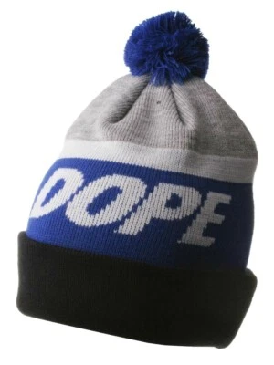Dope Couture Black Blue and Grey Victory Pom Beanie Winter Hat NWT