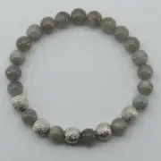 Natural and Genuine LABRADORITE Stretch Bracelet with Sterling Silver Beads #20