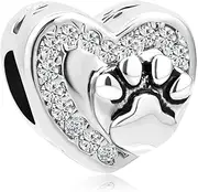 [YQSLIN] Dog Mom Heart Charm Love Pet Sparkling Crystal Cat Paw Print Animal Bead for Charms Bracelet and Necklace, crystal, base