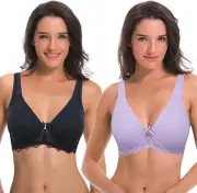 Curve Muse Women's Lace Underwire Bra 38DD Unlined with Cushion Straps 2 Pack