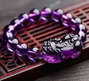 [QSAENHA] Crystal Pixiu Piyao Amulet Bracelet Feng Shui Prosperity Stretch Bangle 3A Amethyst Talisman Healing Gemstone Attract Money Academic Career Good Luck for Men Women Collection Gift Box/1937