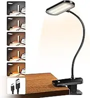 HECDSTLY Clip on Desk Lamp, Battery Powered Reading Light with Strong Clamp - 5 Colors 5 Brightness, USB Rechargeable Portable Cordless Book Lamp for Bed Headboard Table Bedside Home Office (Black)