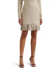 NEW Ralph Lauren Fringe-Trim Woven Soft Lamb Leather Pencil Skirt Western 10