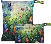 Green Grass Is Full Of Colorful Butterflies. reusable baby diaper bag 2 Pack travel essentials for babies with handles for yoga, travel