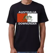 100% Cotton Men's T-Shirt Australia Downunder Coat of Arms Emblem Tee Tops Shirt - Black