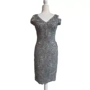 TADASHI SHOJI Silver Gray Embroidered Corded Lace Cold Shoulder Sheath Dress 4