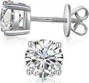 [Miaofu] 18K White Gold Plated Simulated Diamond Earrings for Men Women Cubic Zirconia Stud Earrings 925 Sterling Silver Screw Back CZ Stud Earrings 4MM-8MM for Unisex
