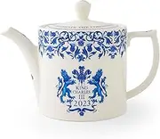 Portmeirion Home & Gifts KCC00600 Spode King Charles III Coronation Teapot 1.1L, Blue & White Pattern UK Made